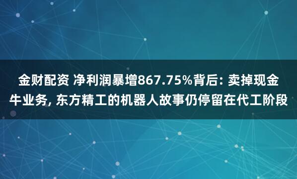 金财配资 净利润暴增867.75%背后: 卖掉现金牛业务, 东方精工的机器人故事仍停留在代工阶段